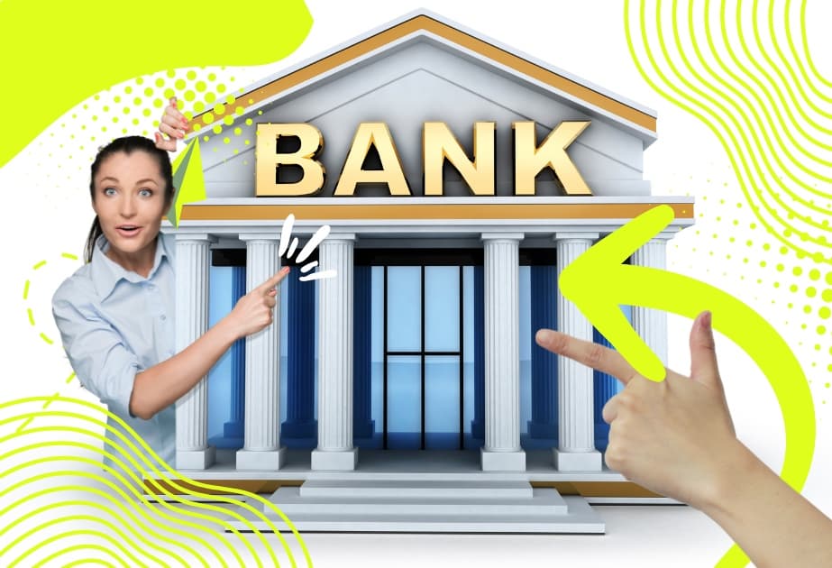 mujer señalando y eligiendo un banco