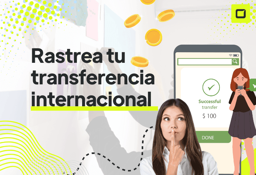 persona enviando transferencia internacional, y otra persona rastreando la transferencia