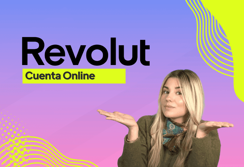 Paula Diaz explicando la cuenta online de revolut sobre un fondo degradado morado con los colores de rankiator