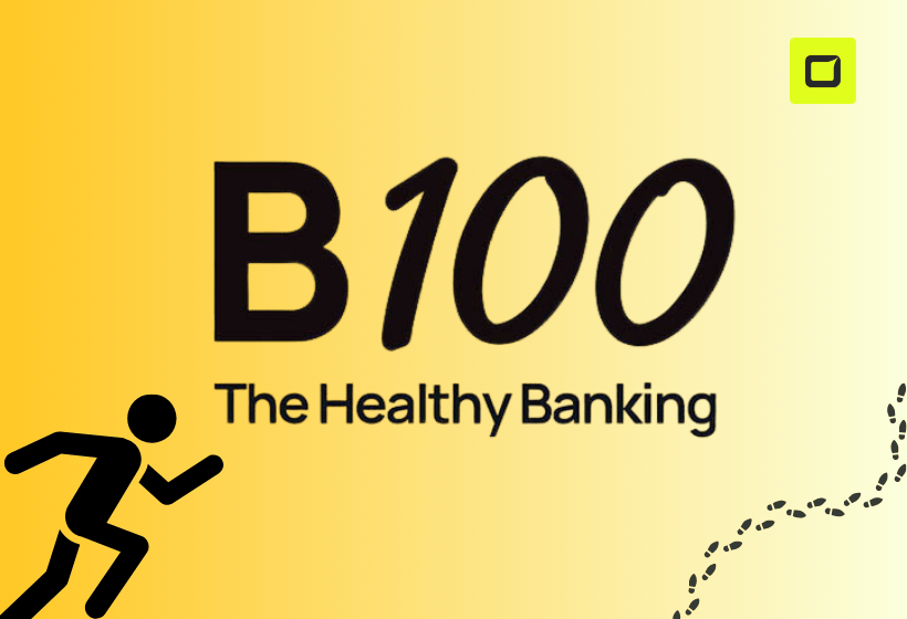 Logo de health abanca b100 de letras negras y fondo amarillo degradado