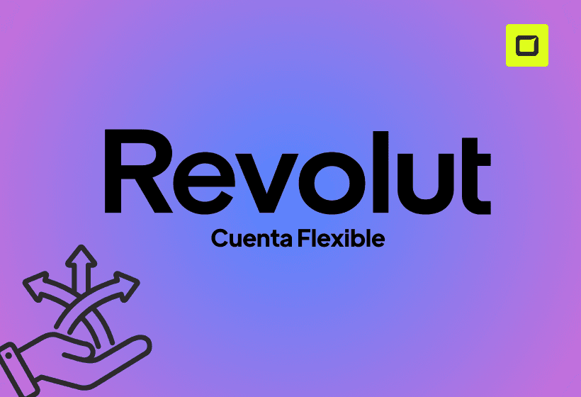 cuenta flexible de revolut, logo con fondo degradado con morado y azul y letras negras