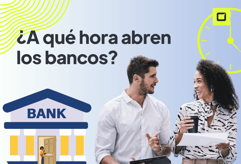 dos chicos discutiendo a que hora abren los bancos y atras una sucursales bancaria