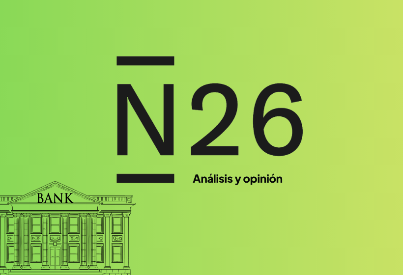 logo de banco n26 con su opinión y análisis completo con un icono de banco y fondo color verde