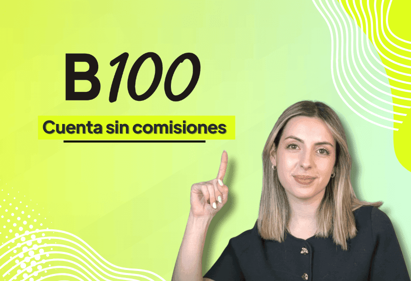 Ana Patricia De Abreu explicando Cuenta B100 sin comisiones con patricia de abreu sobre un fondo amarillo de rankiator
