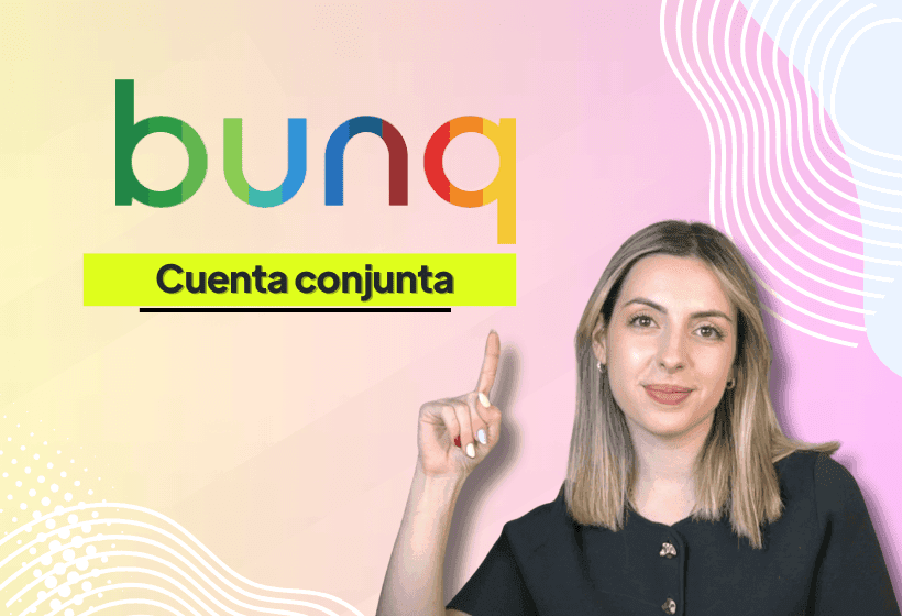 Cuenta conjunta de Bunq explicada por Patricia de Abreu sobre un fondo rosa