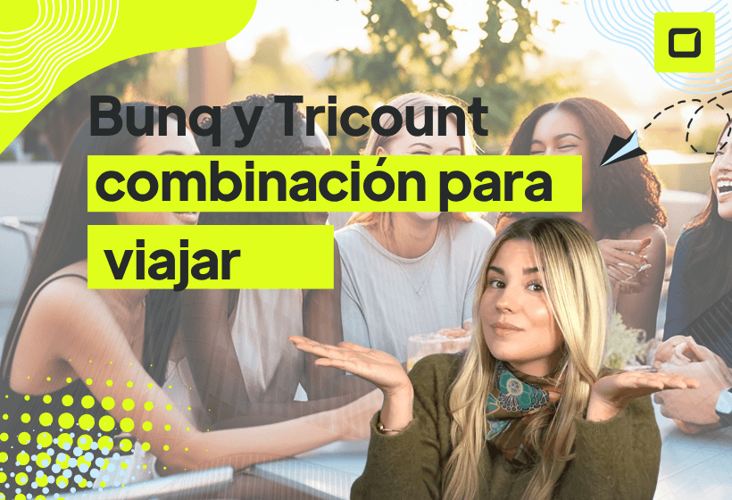 bunq y tricount combinacion para viajar con el logo de rankiator y una foto de amigos tomando refrescos