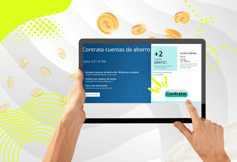 mano eligiendo entre tipos de cuentas bancarias: nomina o ahorro
