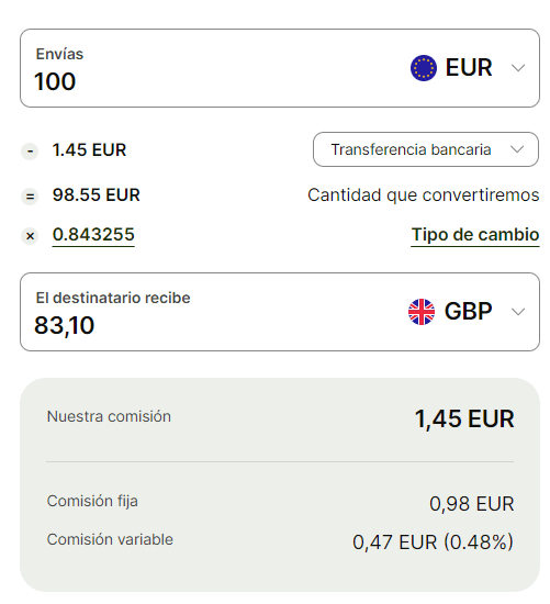 Imagen de la parte interna de wise de su plataforma bancaria