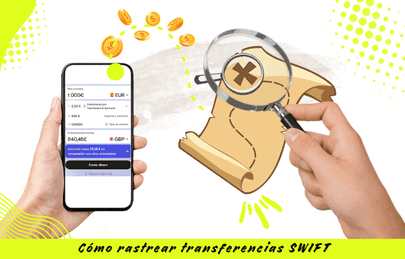 persona enviando transferencia internacional, y otra persona rastreando la transferencia