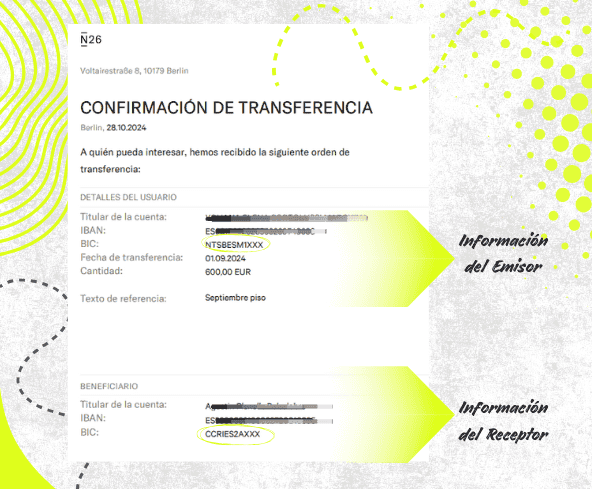 captura de un justificante de transferencia resaltando datos para rastrear la transferencia
