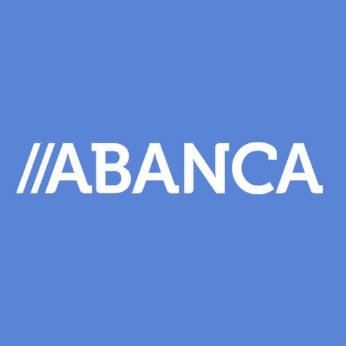 logo de abanca con letras blancas y fondo azul oscuro