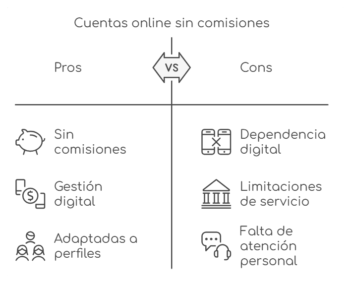 pros y contras de cuentas online sin comisiones ni nomina