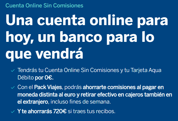 captura de pantalla de las condiciones de la cuenta online sin comisiones bbva