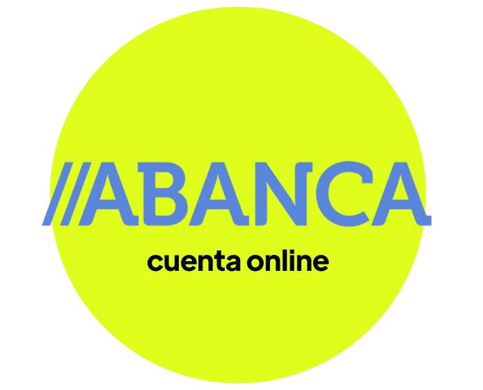 Logo abanca cuenta online con letras azules claro y fondo color amarillo