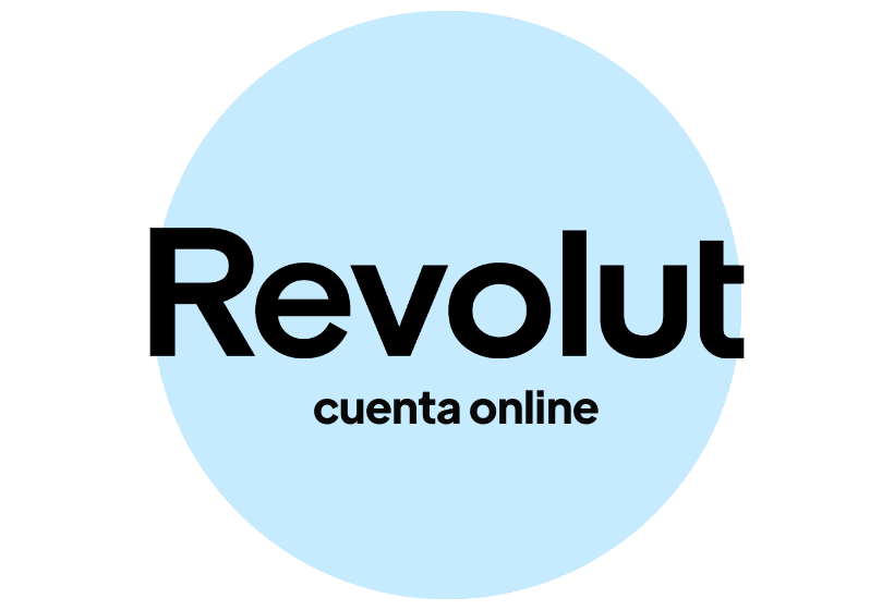 Logo Revolut cuenta online, fondo azul claro