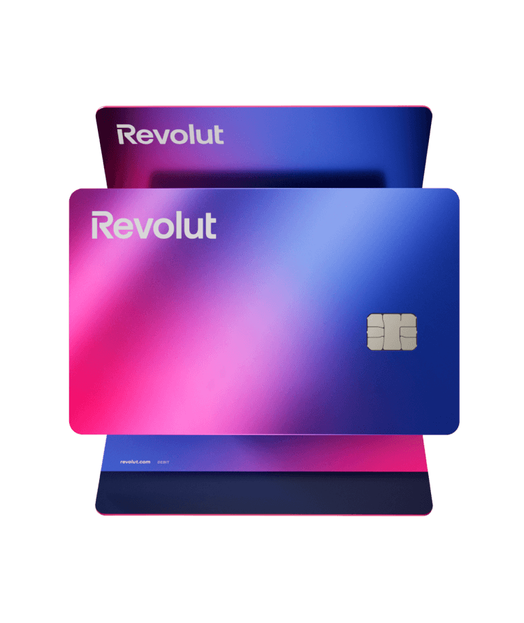 tarjeta revolut sin fondo de bicolor rosada y azul