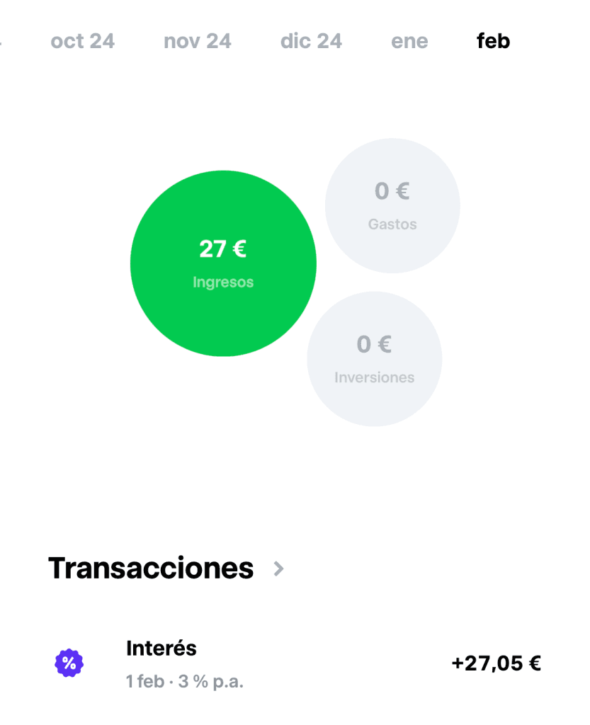 Captura de pantalla app Trade Republic mostrando interés 3,04% TAE