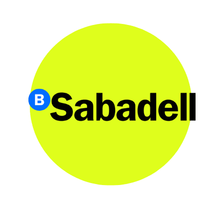 logo de banco Sabadell con letras negras y fondo amarillo