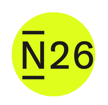 logo de banco N26 con letras negras y fondo amarillo