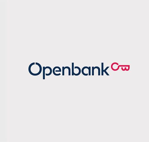 Openbank logo con letras azules y isologo de color rosado