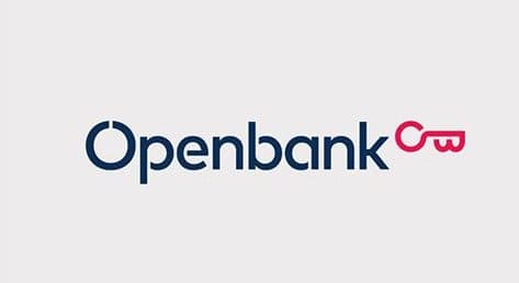 Openbank logo con letras azules y isologo de color rosado