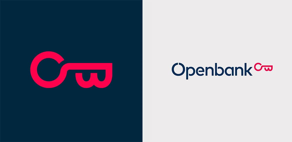 Openbank logo con letras azules y isologo de color rosado