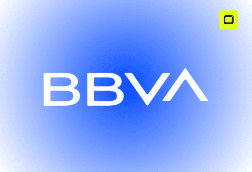 logo del bbva con un fondo degradado azul y blanco y letras coló blanco