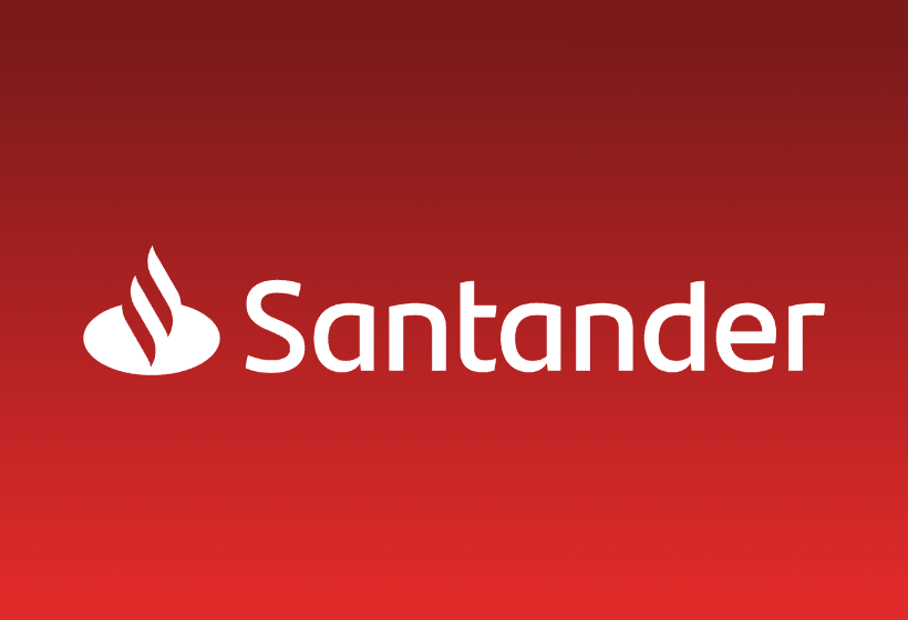 Logo de santander sobre un fondo rojo degradado