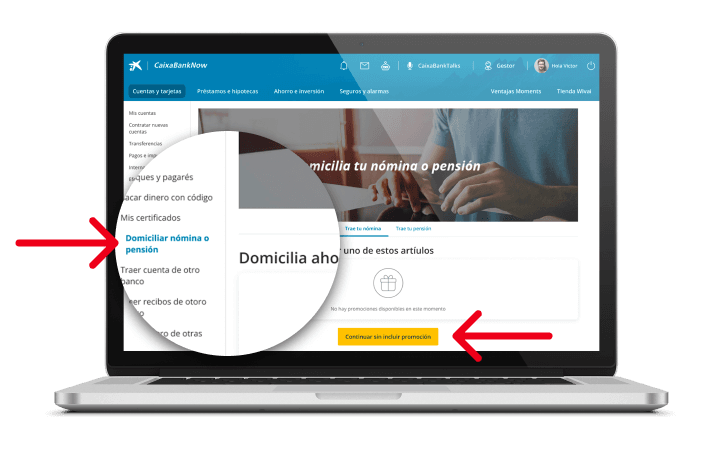 Pulsa "Domiciliar nómina o pensión" Y haz clic en continuar.