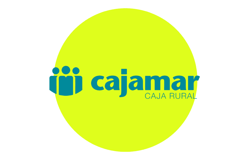 logo cajamar con letras de color y fondo color verde