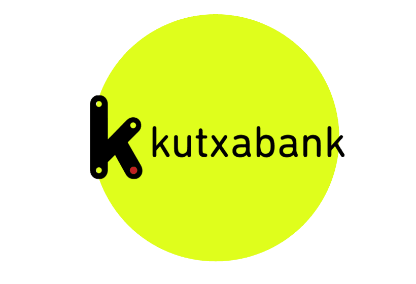 logo kutxabank con letras de color y fondo color verde