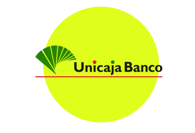 logo unicaja con letras de color y fondo color verde