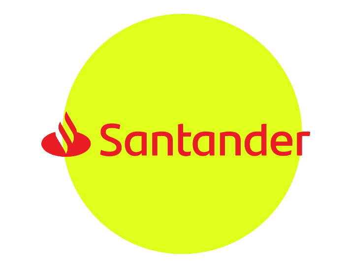 logo santander con letras de color y fondo color verde