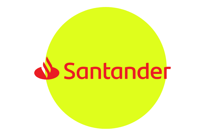 logo santander con letras de color y fondo color verde