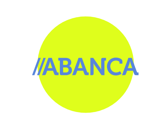 logo de banco abanca con letras azule y fondo amarillo