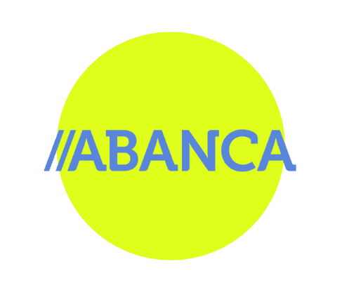 logo de banco abanca con letras azule y fondo amarillo