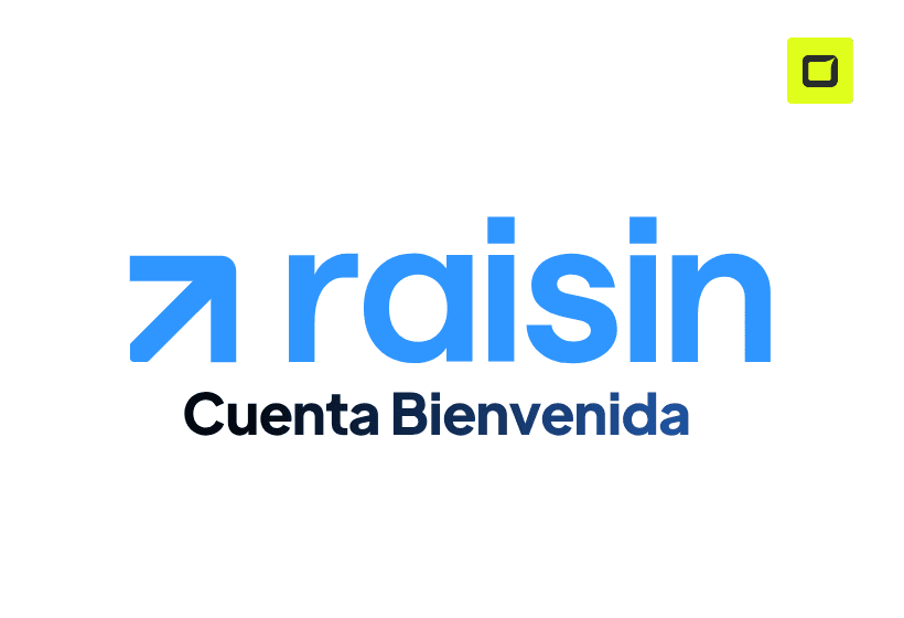 logo de raisin bank, con letras azules y fondo bicolor azul, icono de banco
