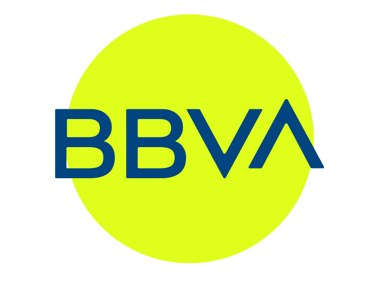 Logo bbva con letras color azul y fondo color verde