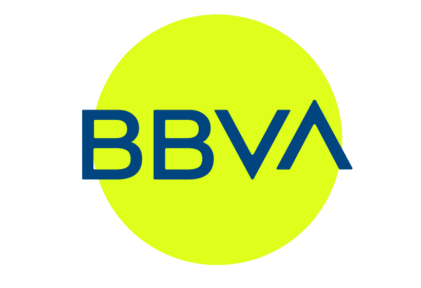 Logo bbva con letras color azul y fondo color verde