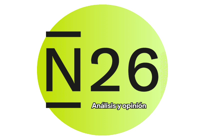 logo de banco n26 con un analisis y opinion, con fondo amarillo