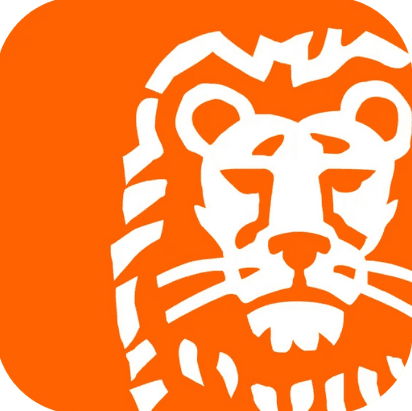 logo ing con fondo naranja y dibujo de un león