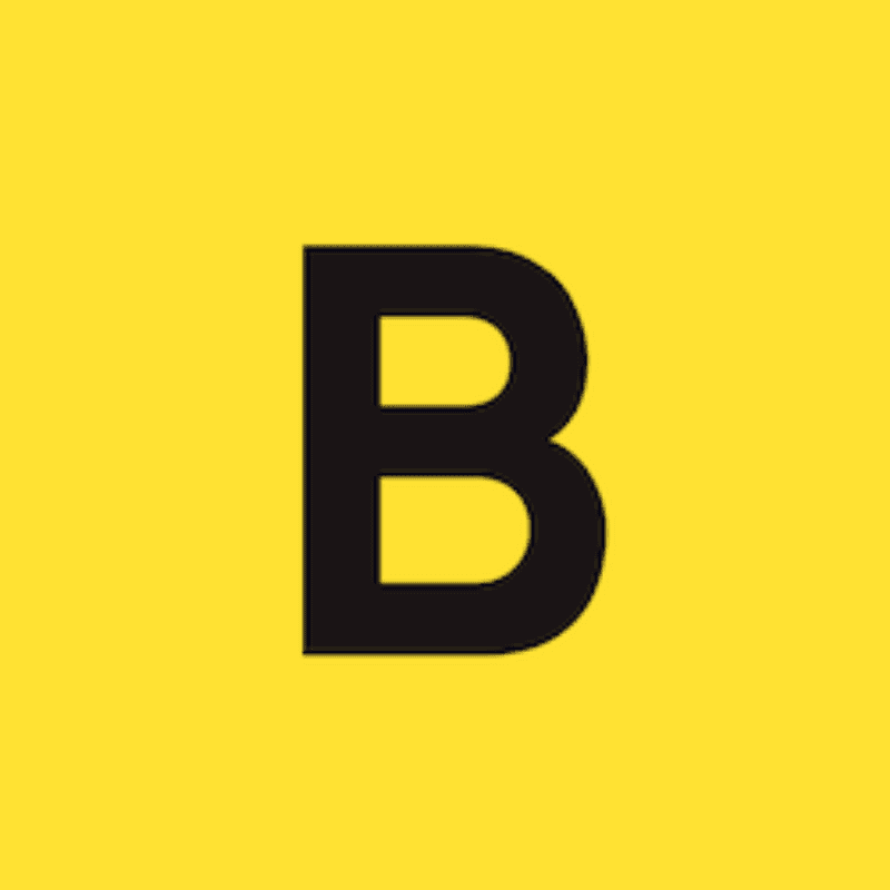 logo de b100 con letras negras y fondo color amarillo