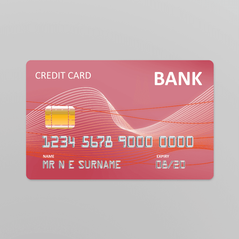Tarjeta de credito color rosada y con letras doradas