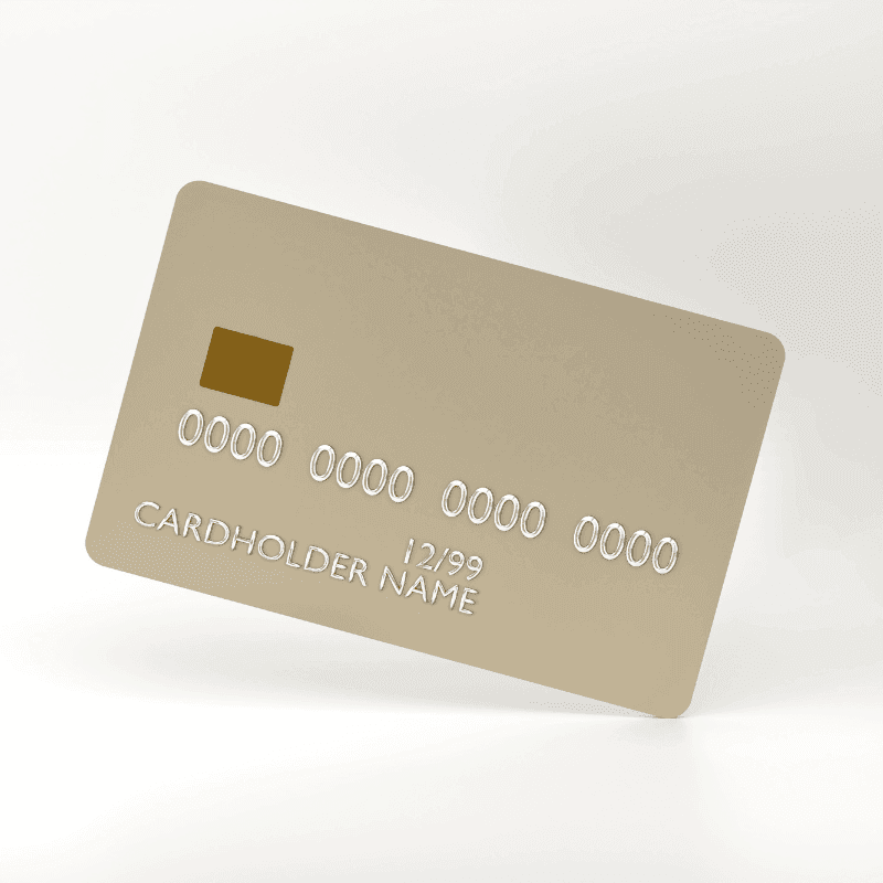 Tarjeta de debito color dorada y con letras doradas