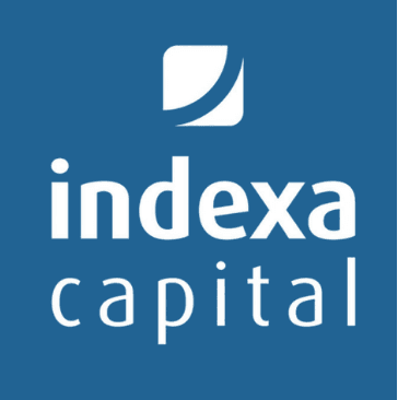 logo de indexa capital con letras blancas y fondo color azul