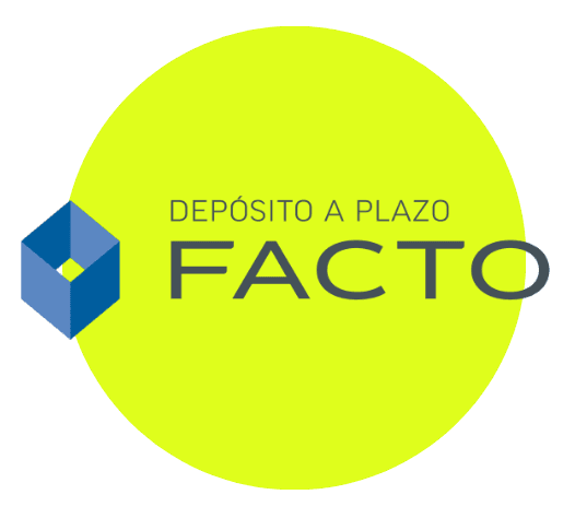 logo facto con letras negras y azules, fondo amarillo