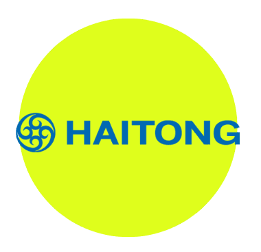 logo haitong banco português con letras azules y fondo color amarillo