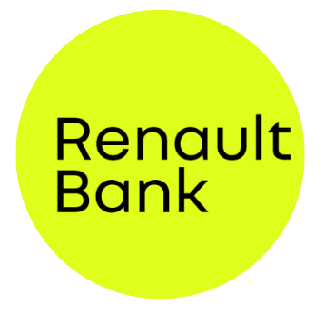 logo Renault Bank con letras negras y fondo amarillo