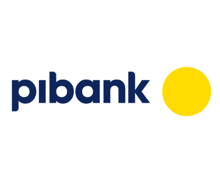 logo de Pibank con letras azules y un circulo color amarillo a la derecha