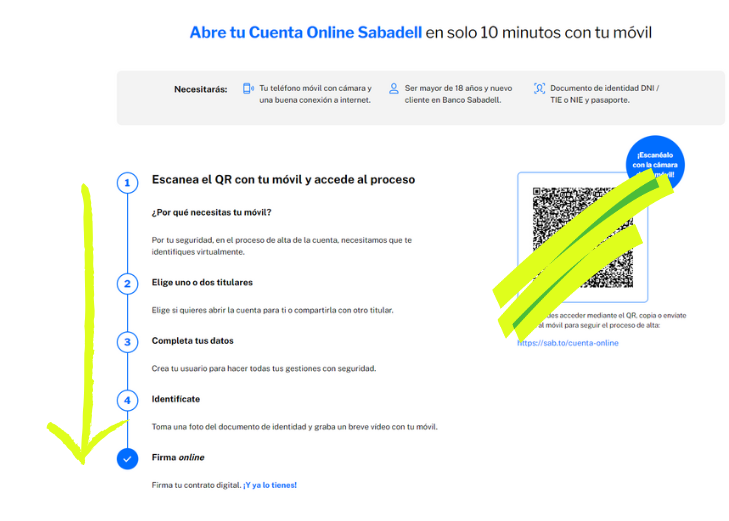 pantallazo como abrir cuenta sabadell